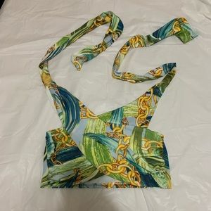 FASHION NOVA HALTER TOP - Y2K GREEN/GOLD CHAINS